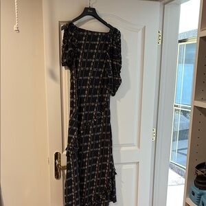 Burberry Black and White Asymmetrical Flutter Sleeve Sundress